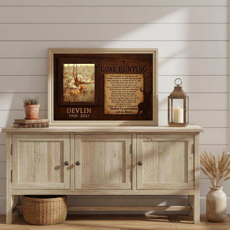 Gone Hunting Remembrance Gift - Rustic Personalized Canvas