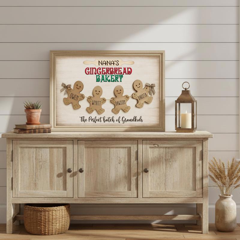 Grandkids Christmas - Personalized Gingerbread Bakery Canvas