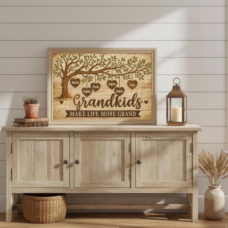 "Grandkids Make Life More Grand" Personalized Family Tree Canvas