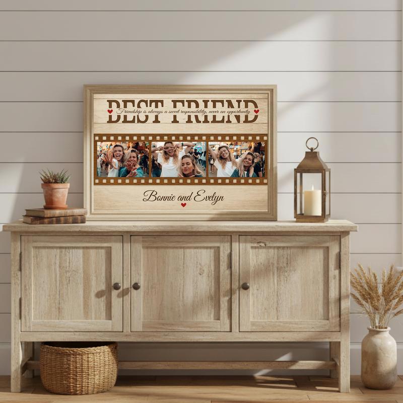 Heartfelt Bestie Photo Collage Gift, Rustic Farmhouse Canvas