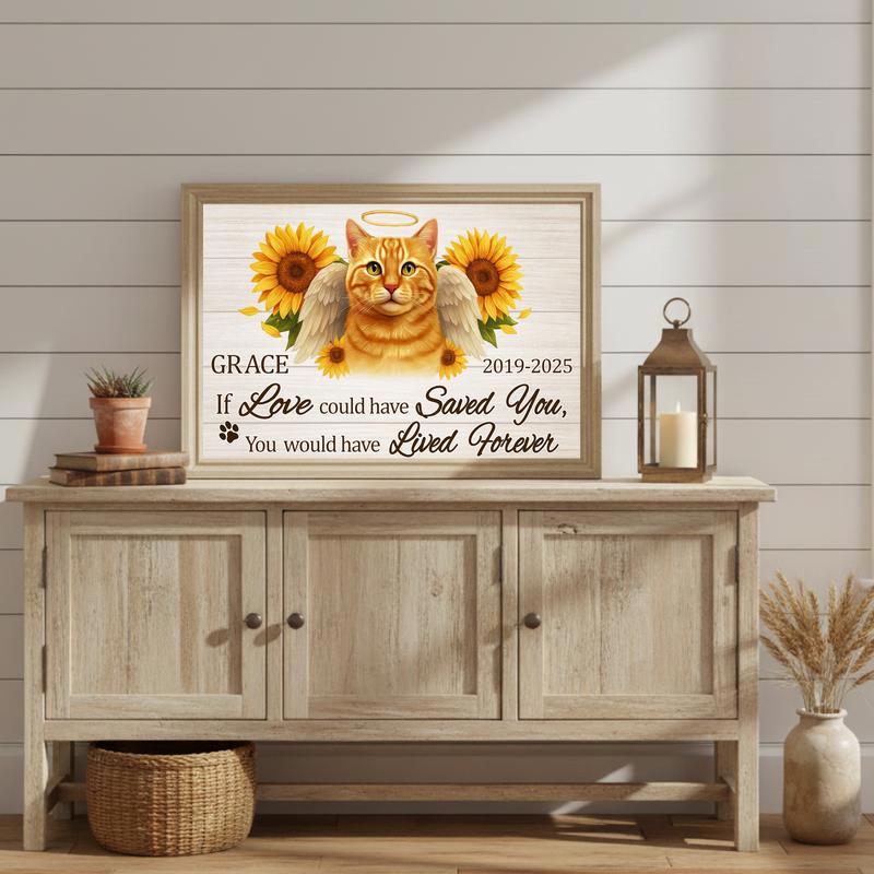 Heartfelt Sunflower Cat Tribute Portrait Personalized Canvas