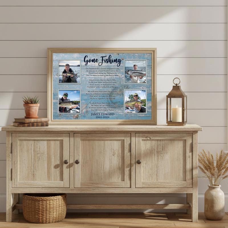 In Loving Memory Personalized Fishing Collage Keepsake Canvas