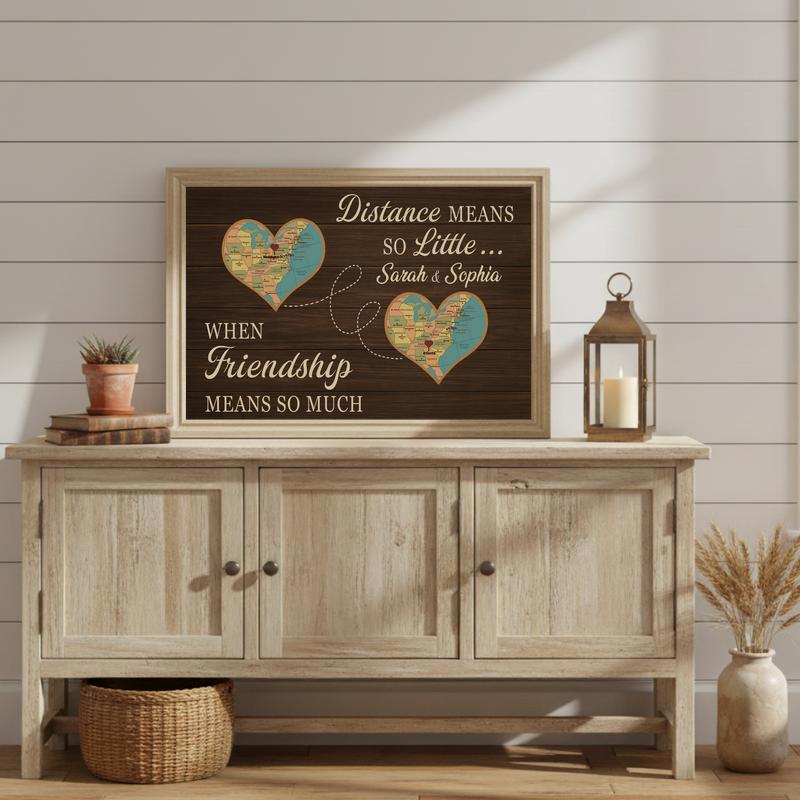Long Distance Bestie Custom Map Friendship Gift Canvas