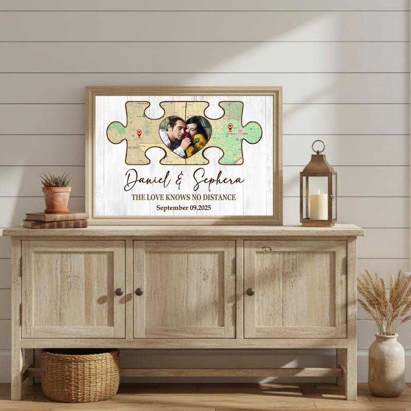 Long Distance Map Canvas - Personalized Couple Puzzle Keepsake