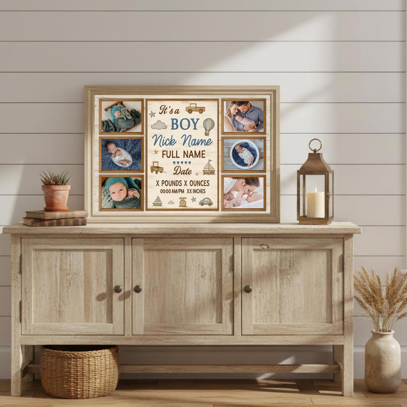 Milestone Keepsake Canvas - Personalized Baby Boy Photo Collage