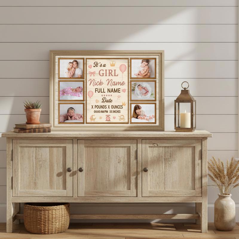 Milestone Keepsake Canvas - Personalized Baby Girl Photo Collage