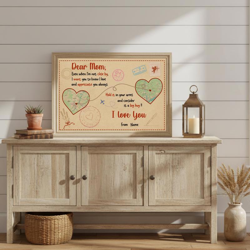 Mom's Heart, Wherever You Go - Personalized Distance Map Canvas