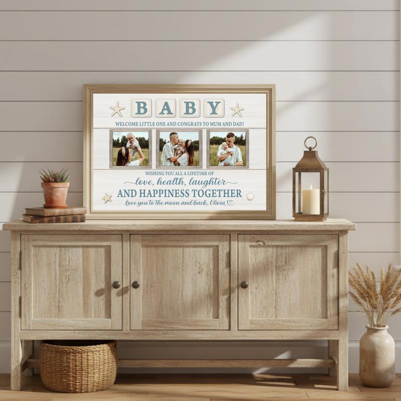 Newborn Milestone Photo Keepsake, Personalized Farmhouse Canvas