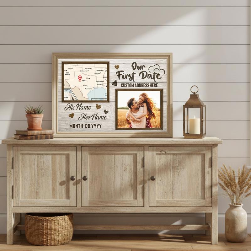 Our First Day Map Couple Canvas - Custom Anniversary Gift