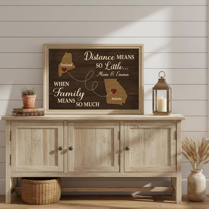 Our Hearts Connect - Custom Long Distance Family Map Canvas