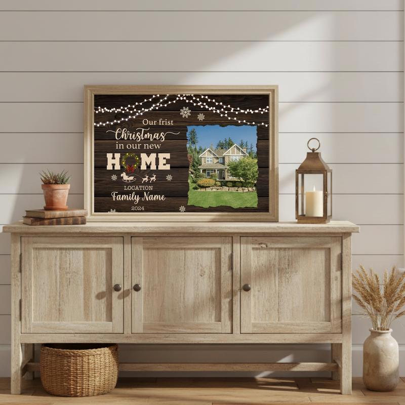 New Home First Christmas Personalized Photo Canvas Art