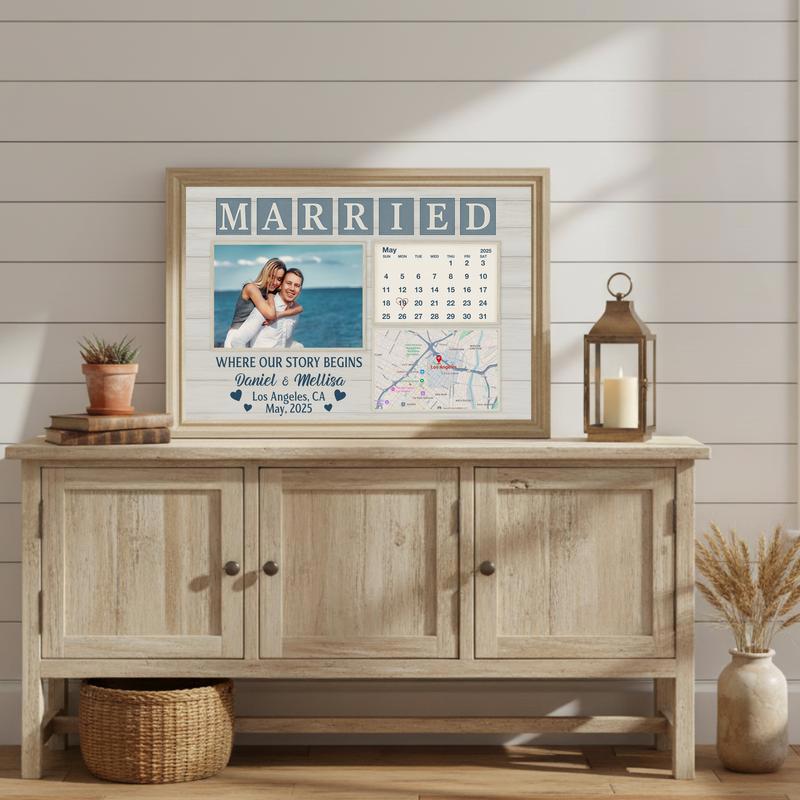 Our Story Begins - Personalized Wedding Calendar Map Canvas