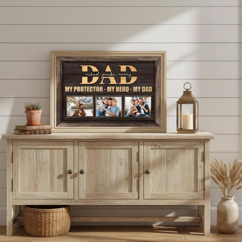 Dad's Heroic Bond Canvas Personalized Protector Gift Art