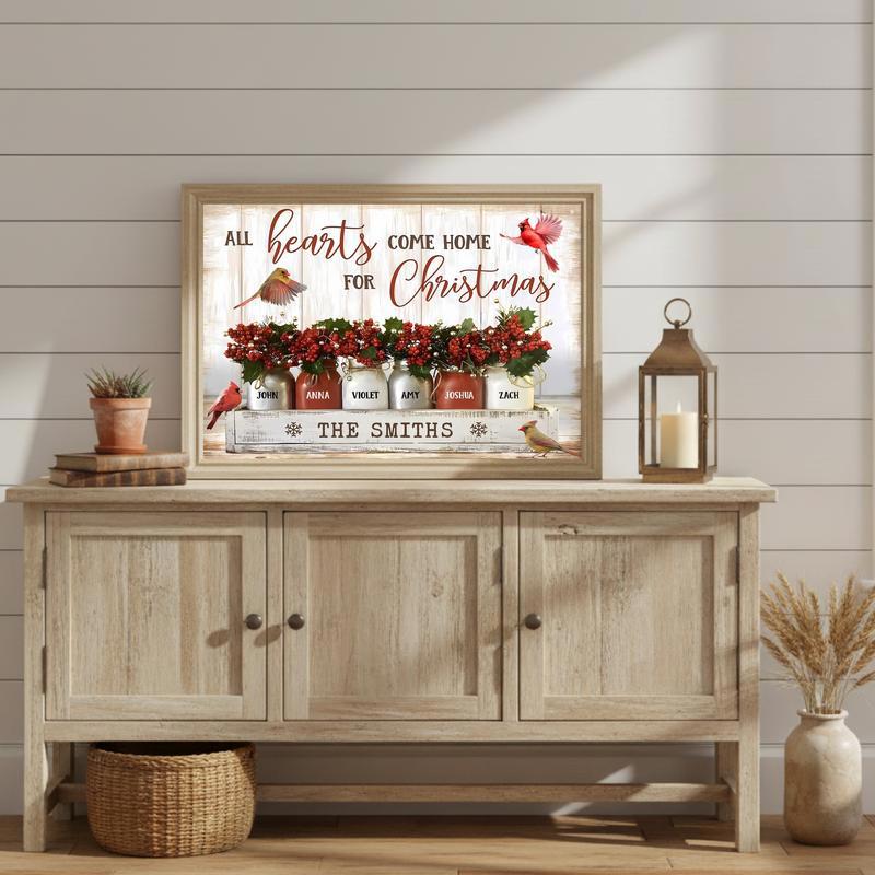 Christmas Home Custom Canvas Cardinal & Family Names Keepsake