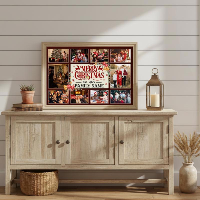 Personalized Family Photo Collage Canvas - Rustic Christmas Decor