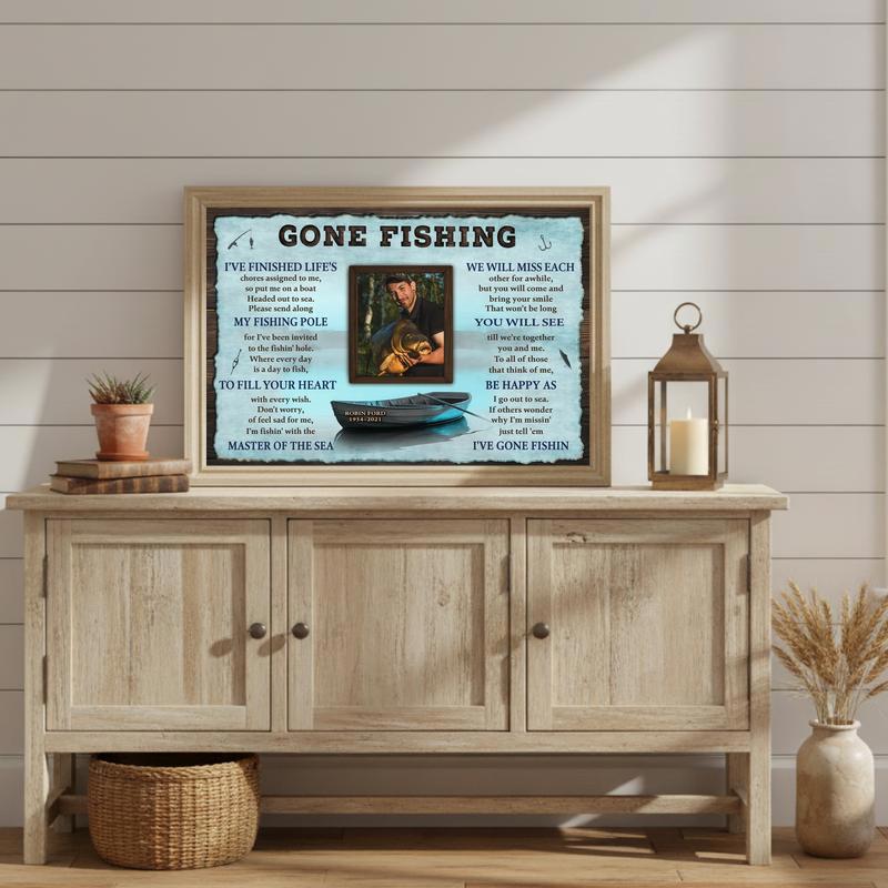 Personalized Fisherman's Memorial Dates & Photo Canvas