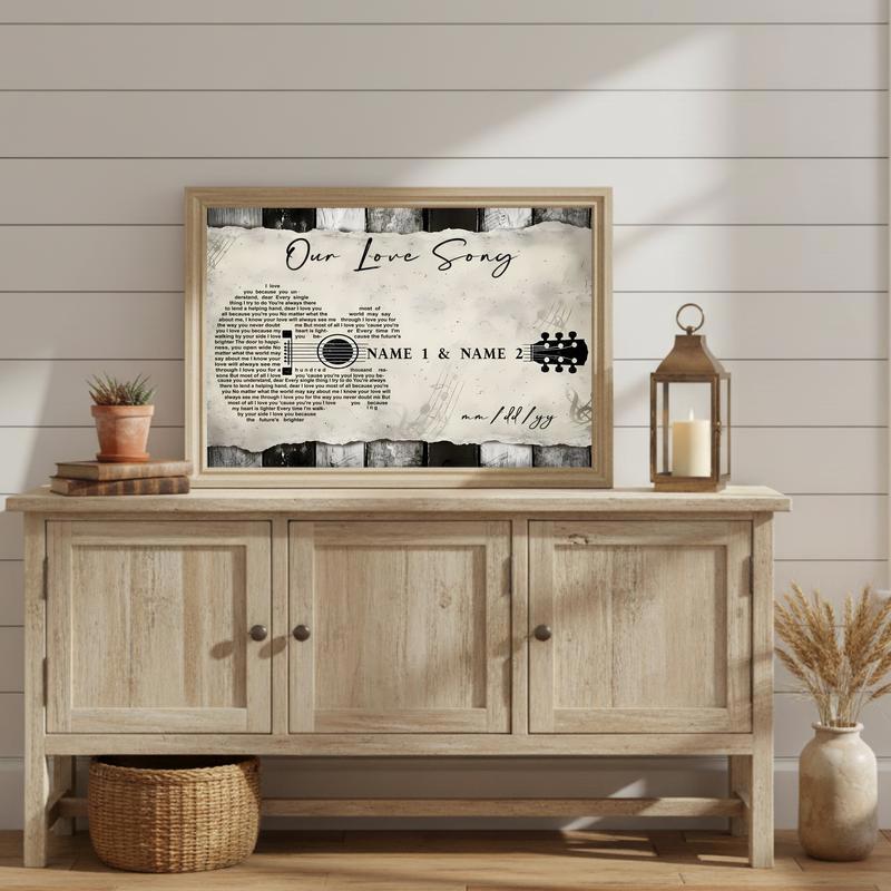 Heartfelt Custom Lyrics on Guitar-Shaped Canvas