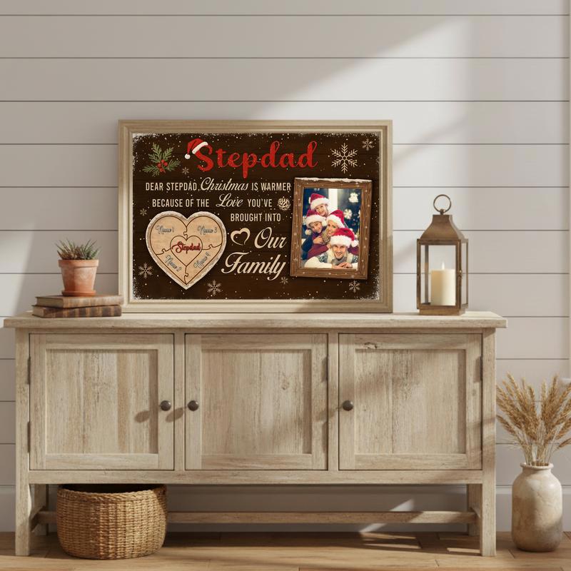 Personalized Stepdad's Heartfelt Christmas Photo Puzzle Canvas