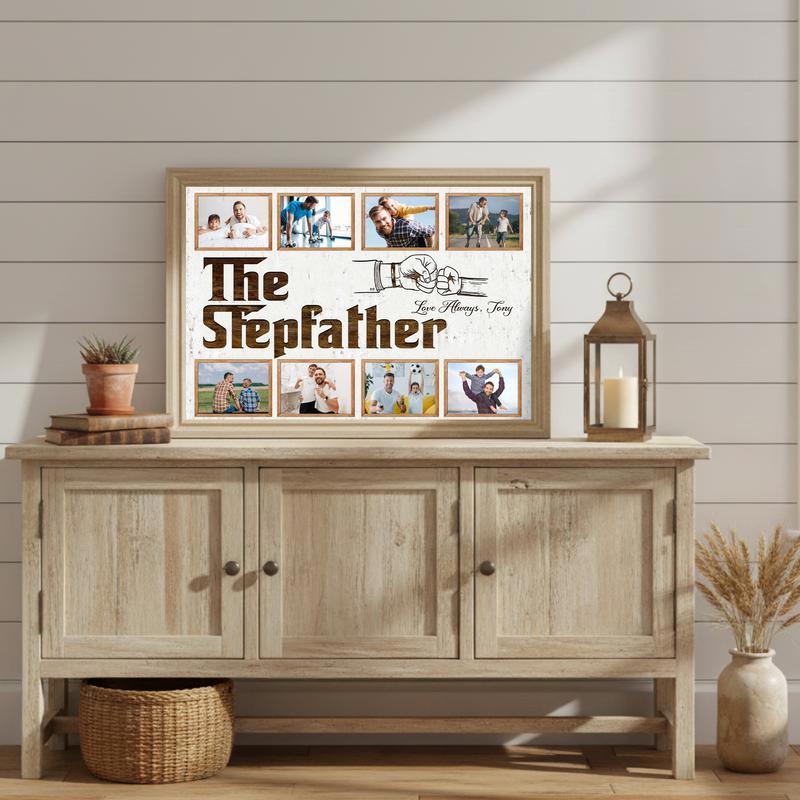Personalized Stepfather Gift - Rustic Photo Collage Canvas