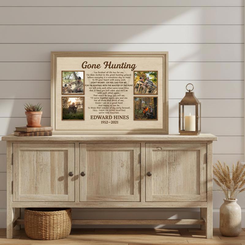 Rustic Gone Hunting Memorial Gift Personalized Canvas