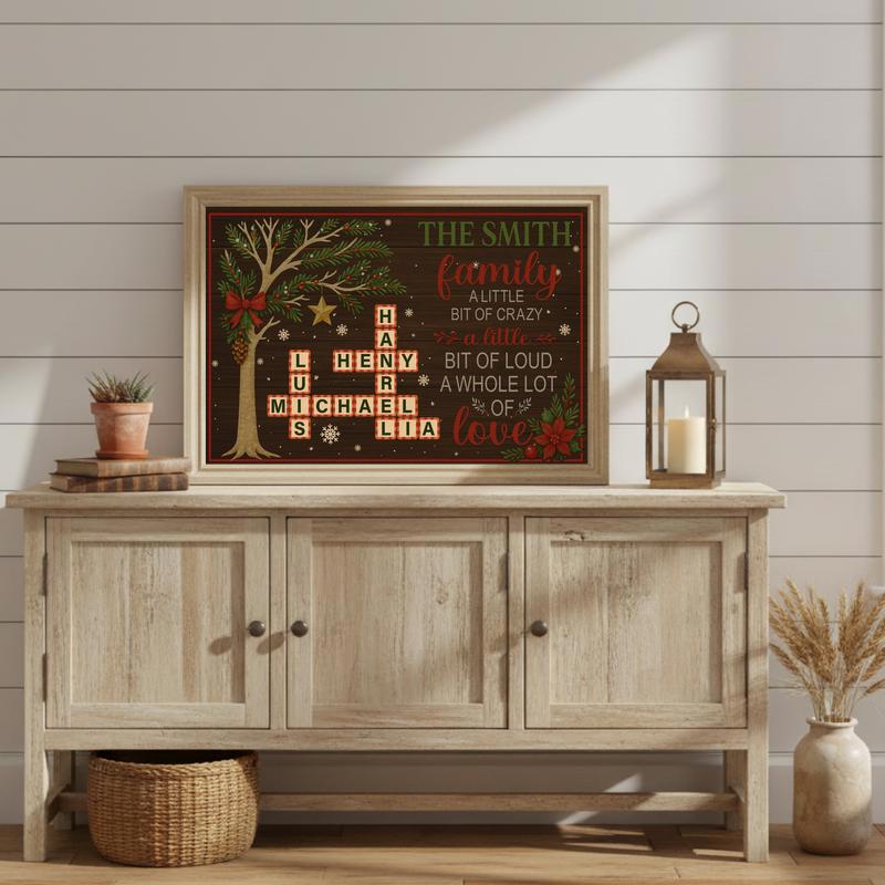 Scrabble Crossword Family Name Quote Rustic Christmas Canvas