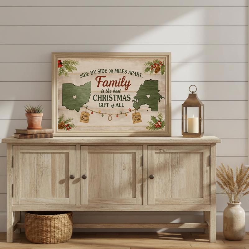 Side By Side Or Miles Apart - Rustic Christmas Family Canvas
