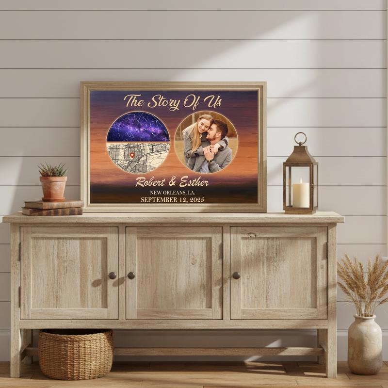 Star Map Canvas - Your Custom Couple Story Photo Anniversary Gift