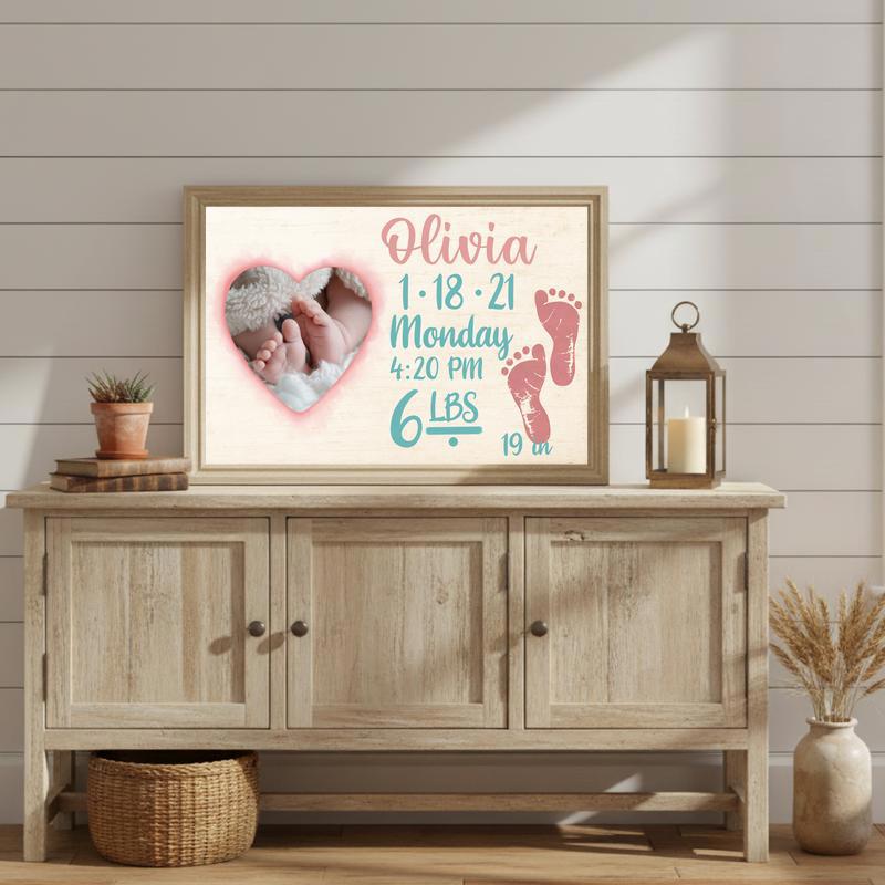 Treasured Footprints - Custom New Baby Arrival Keepsake Canvas