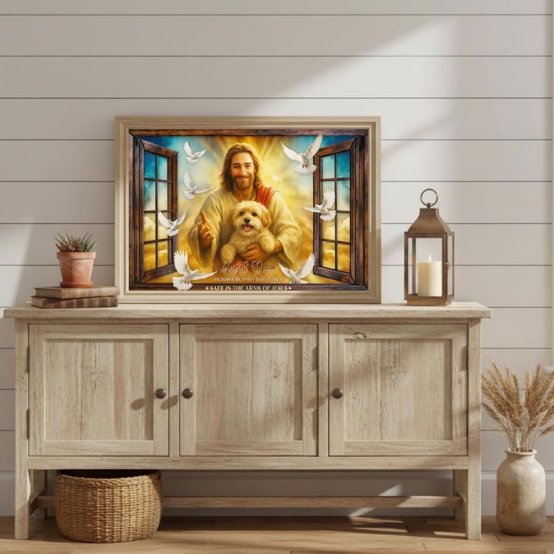 Your Furry Angel Is Safe In Jesus' Arms Personalized Photo Canvas