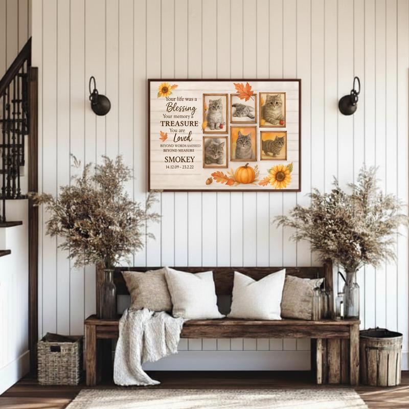 Fall Comfort - Personalized Cat Loss Photo Collage Farmhouse Canvas