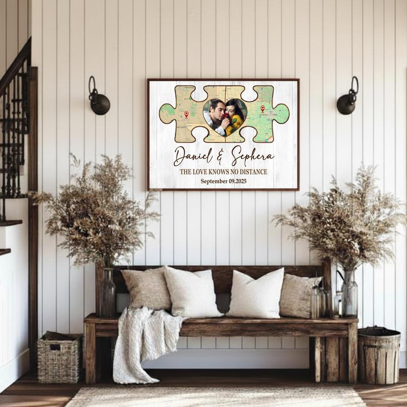 Long Distance Map Canvas - Personalized Couple Puzzle Keepsake