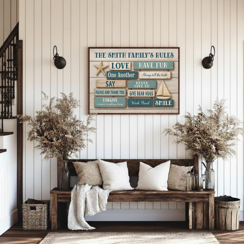 Custom Nautical Beach House Rules Wall Art - Coastal Family Canvas