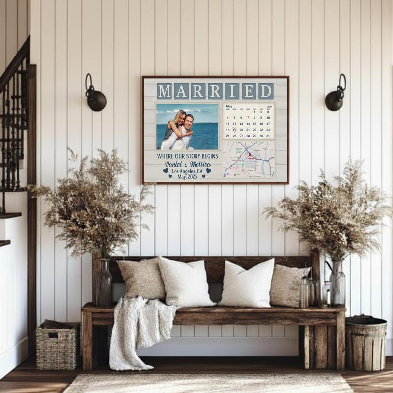 Our Story Begins - Personalized Wedding Calendar Map Canvas