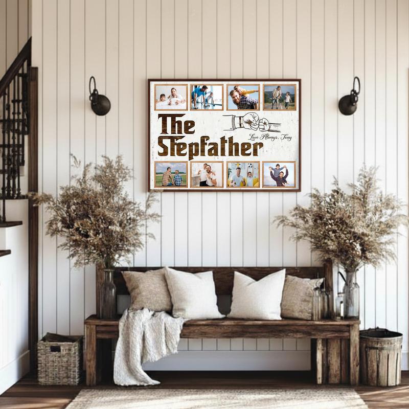 Personalized Stepfather Gift - Rustic Photo Collage Canvas