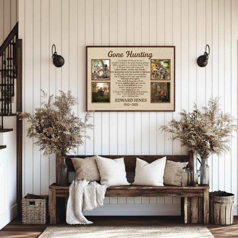 Rustic Gone Hunting Memorial Gift Personalized Canvas