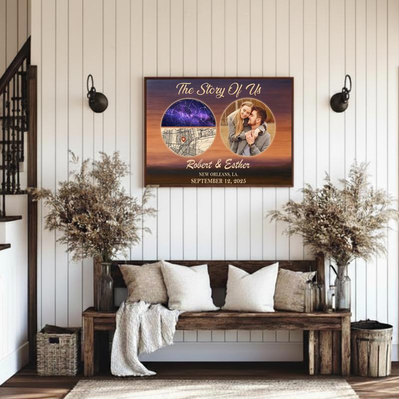 Star Map Canvas - Your Custom Couple Story Photo Anniversary Gift