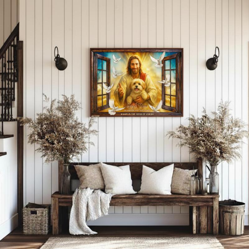 Your Furry Angel Is Safe In Jesus' Arms Personalized Photo Canvas