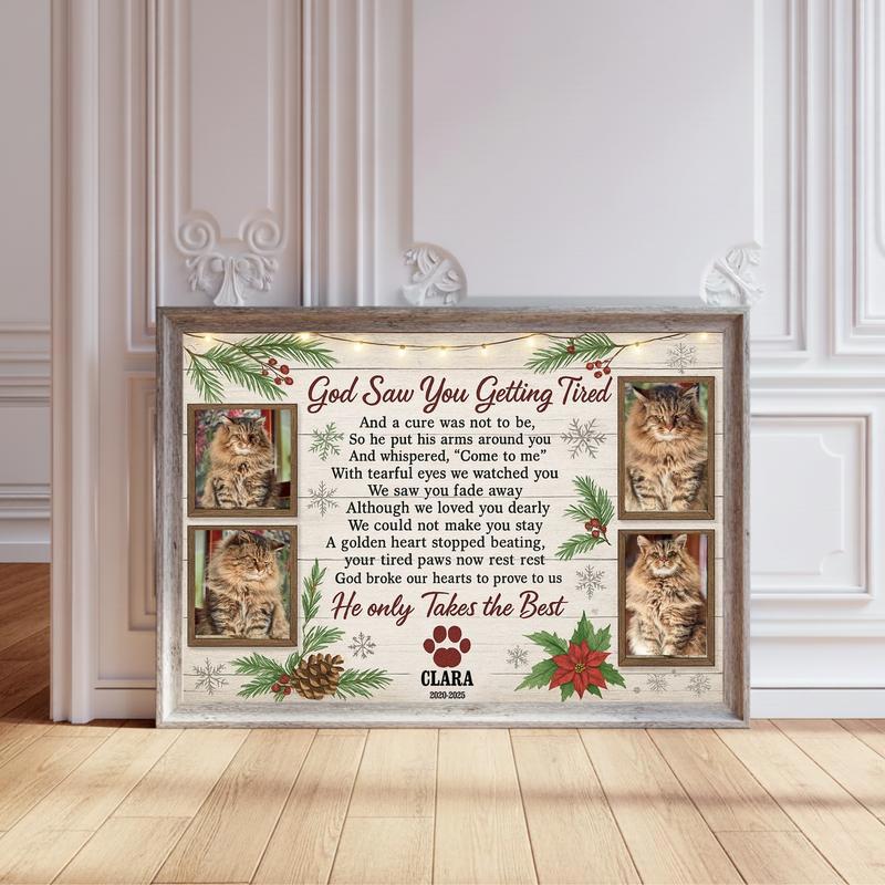 A Christmas Star Forever - Personalized Cat Memorial Photo Canvas - Personalize Wall Art