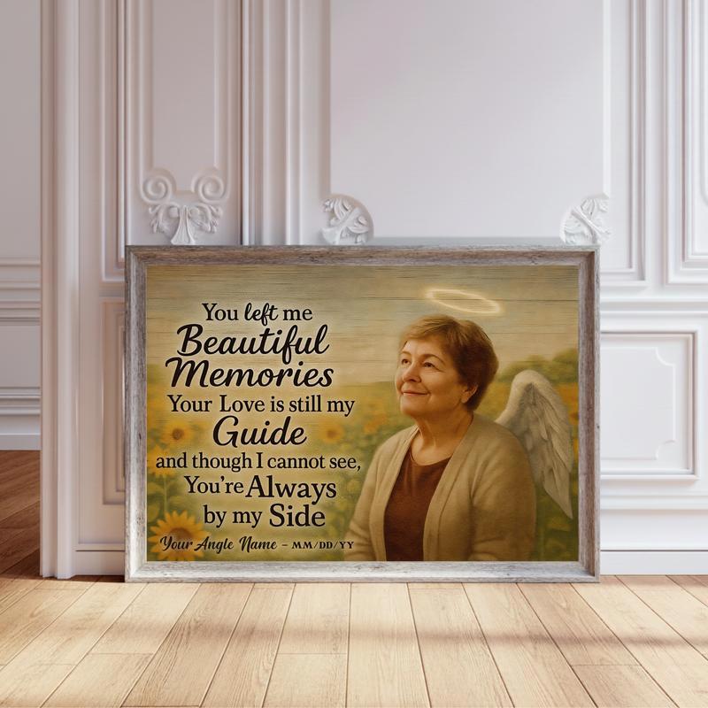 A Sunflower Angel's Embrace - Personalized Mom Memorial Canvas - Personalize Wall Art