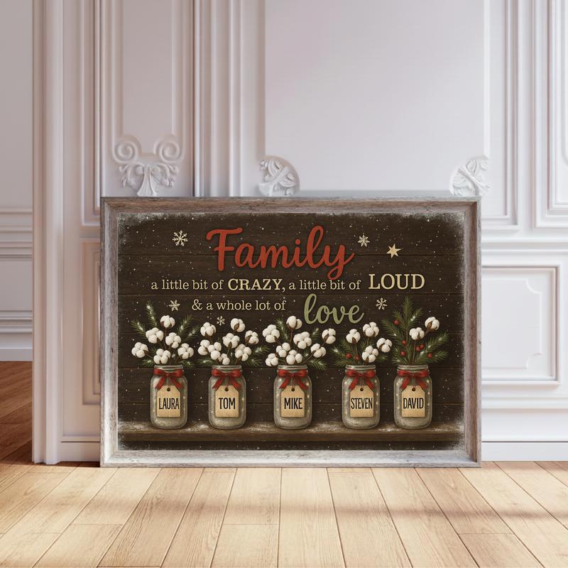 Adorn Your Home - Floral Rustic Christmas Family Quote Canvas - Personalize Wall Art