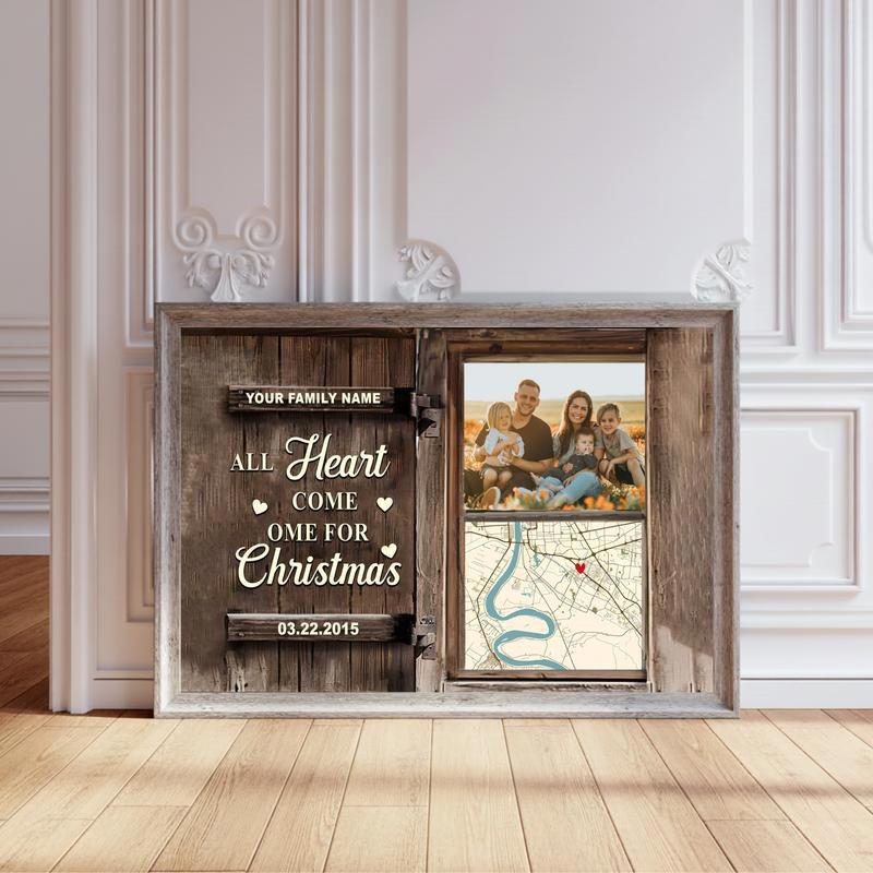 Christmas Home Map Family Photo & Memory Canvas Print - Personalize Wall Art