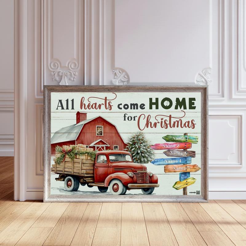Custom Family Canvas Christmas Hearts Come Home Wall Art - Personalize Wall Art