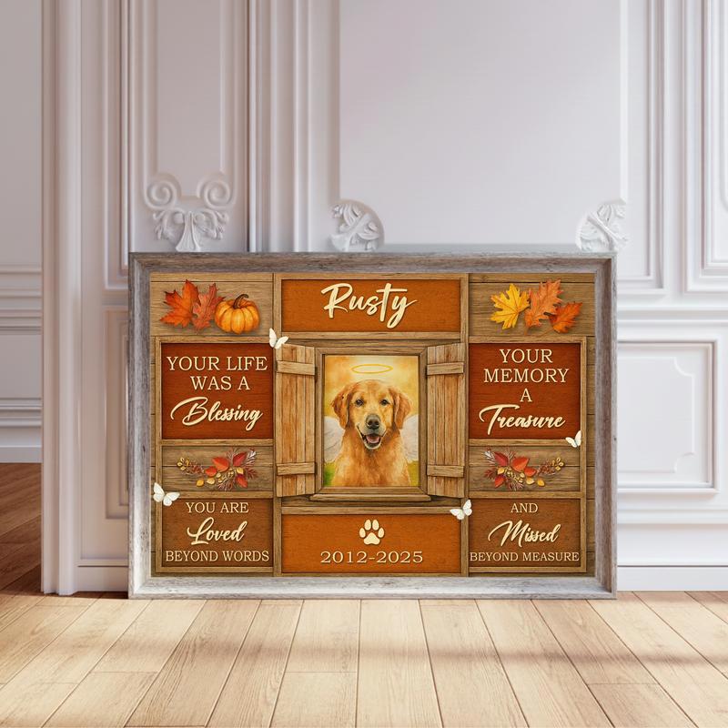 Autumn's Embrace Dog Remembrance Keepsake Farmhouse Canvas - Personalize Wall Art