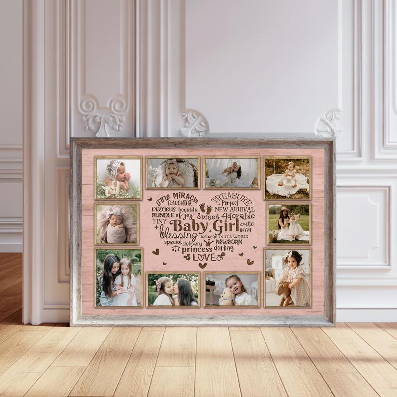Baby Shower Gift - Custom Baby Girl Photo Milestone Canvas - Personalize Wall Art