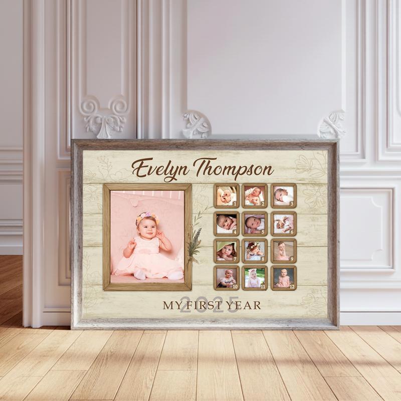 Baby's 1st Year Photo Canvas - Personalized Milestone Keepsake - Personalize Wall Art