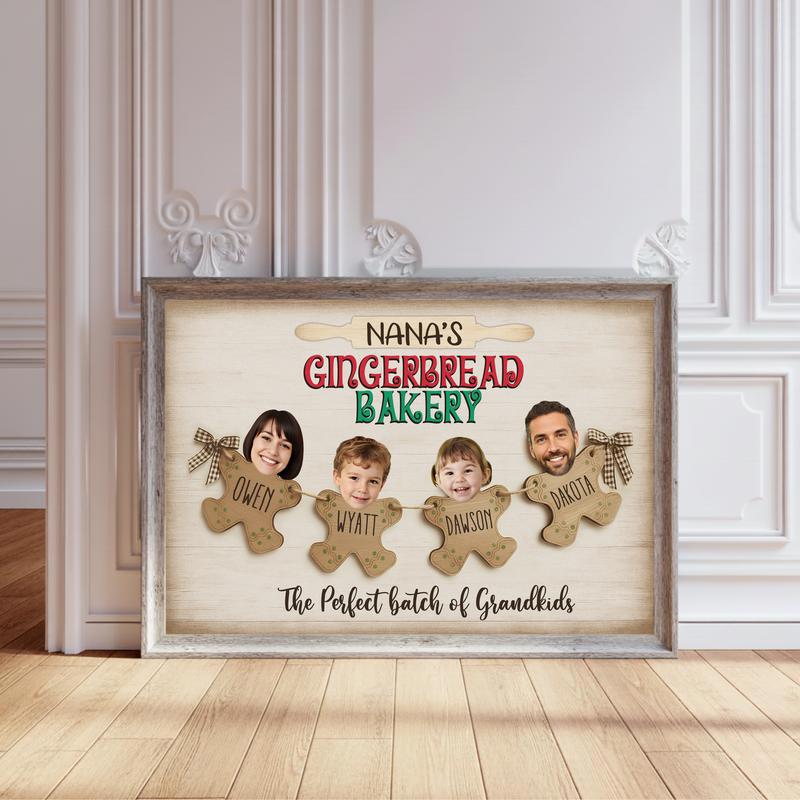 Baking Christmas Magic - Grandkids Personalized Photo Name Canvas - Personalize Wall Art