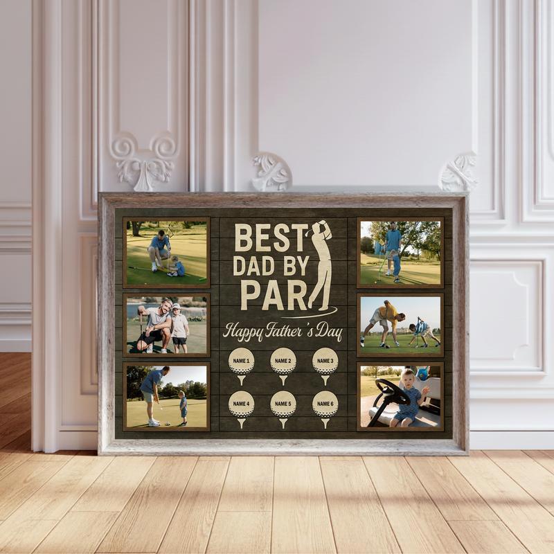 Best Dad By Par Personalized Golf Gift With Kids' Names Canvas - Personalize Wall Art