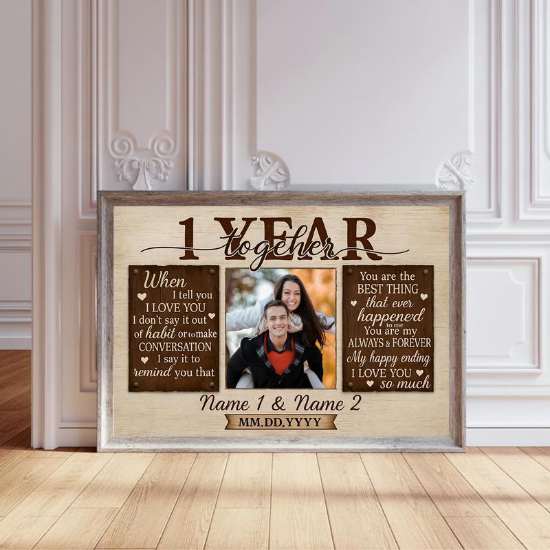 Celebrate 1 Year - Custom Photo Keepsake For The Couple Canvas - Personalize Wall Art