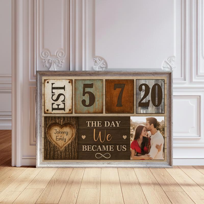 Cherish Couple Milestone - Custom Established Year Photo Canvas - Personalize Wall Art