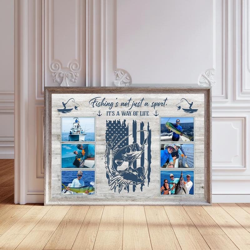 Cherish His Best Catches - Custom Fisherman Photo Keepsake Canvas - Personalize Wall Art